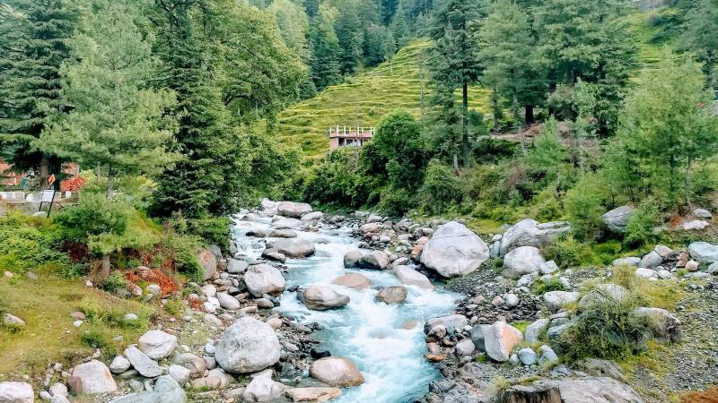 hill station with flowing river