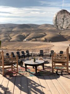 photo of terrace in a desert glamping camp in Morocco